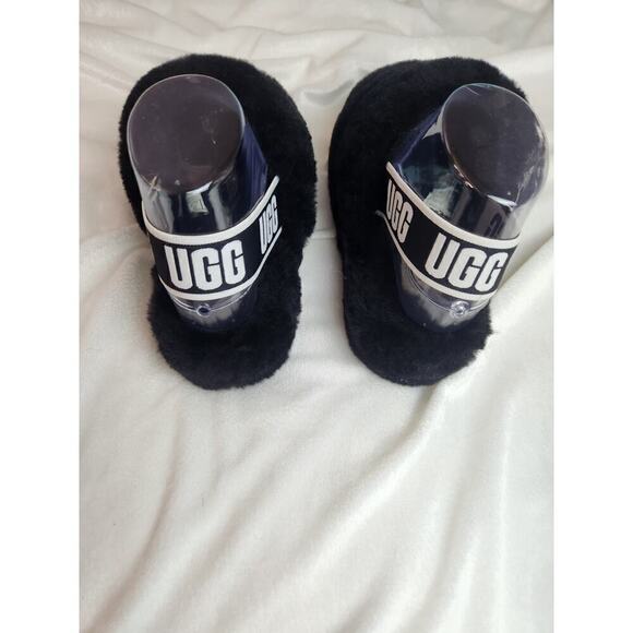 UGG Oh Yeah slide slippers womens sz 7 black strappy comfort preppy fuzzy - Picture 2 of 6